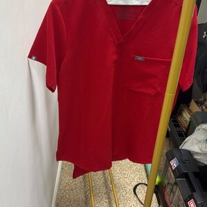 Figs Vivid Red Scrub Top